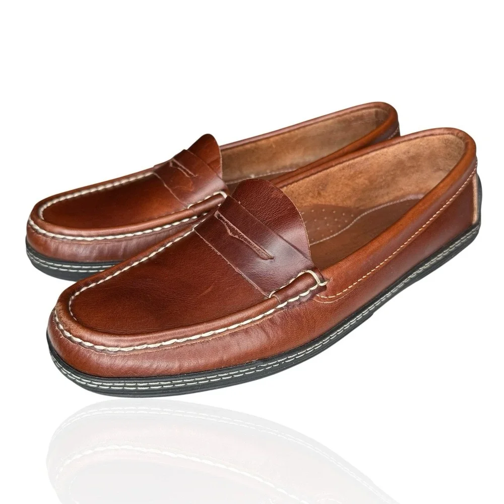Handsewn Company Men's 8.5 Brown Leather Dress Penny Loafers‎ Drivers Moc Toe